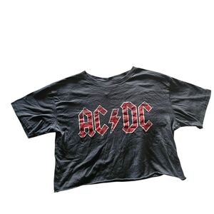 H&M AC/DC Cropped Band Tee Black Graphic T-Shirt Size M